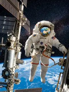 Astronaut with Earth reflection in space