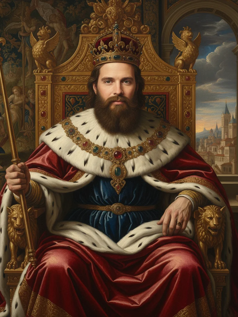 Majestic king portrait in Renaissance oil painting