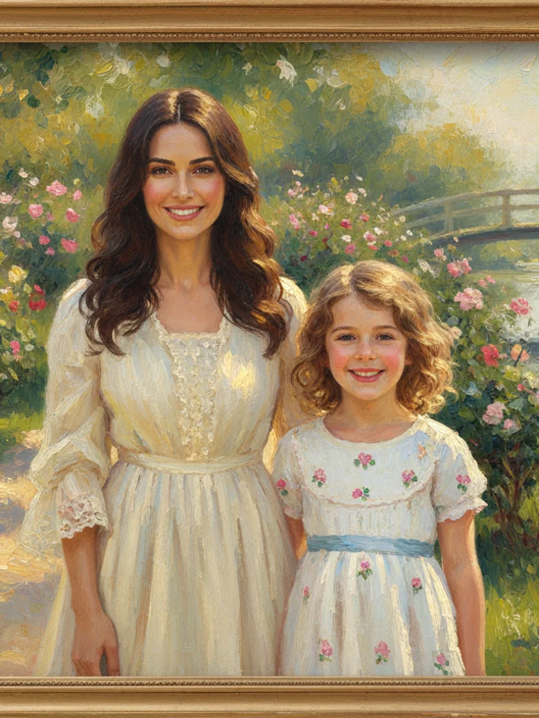 Impressionist family portrait in soft oil painting style